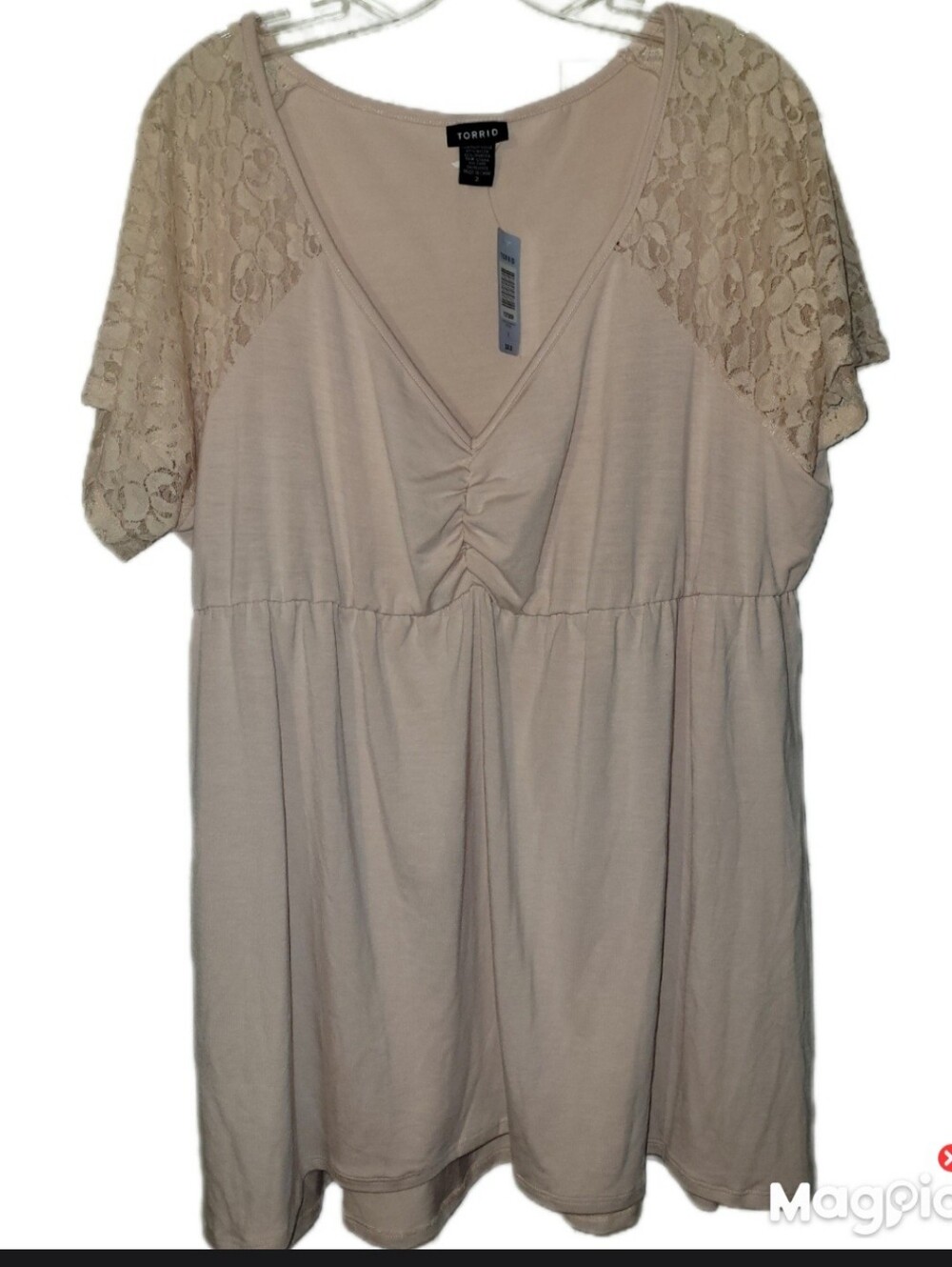 Torrid Pale Pink Babydoll V-neck Empire Waist Lace 3/4 Sleeve Top Size 3X NWT